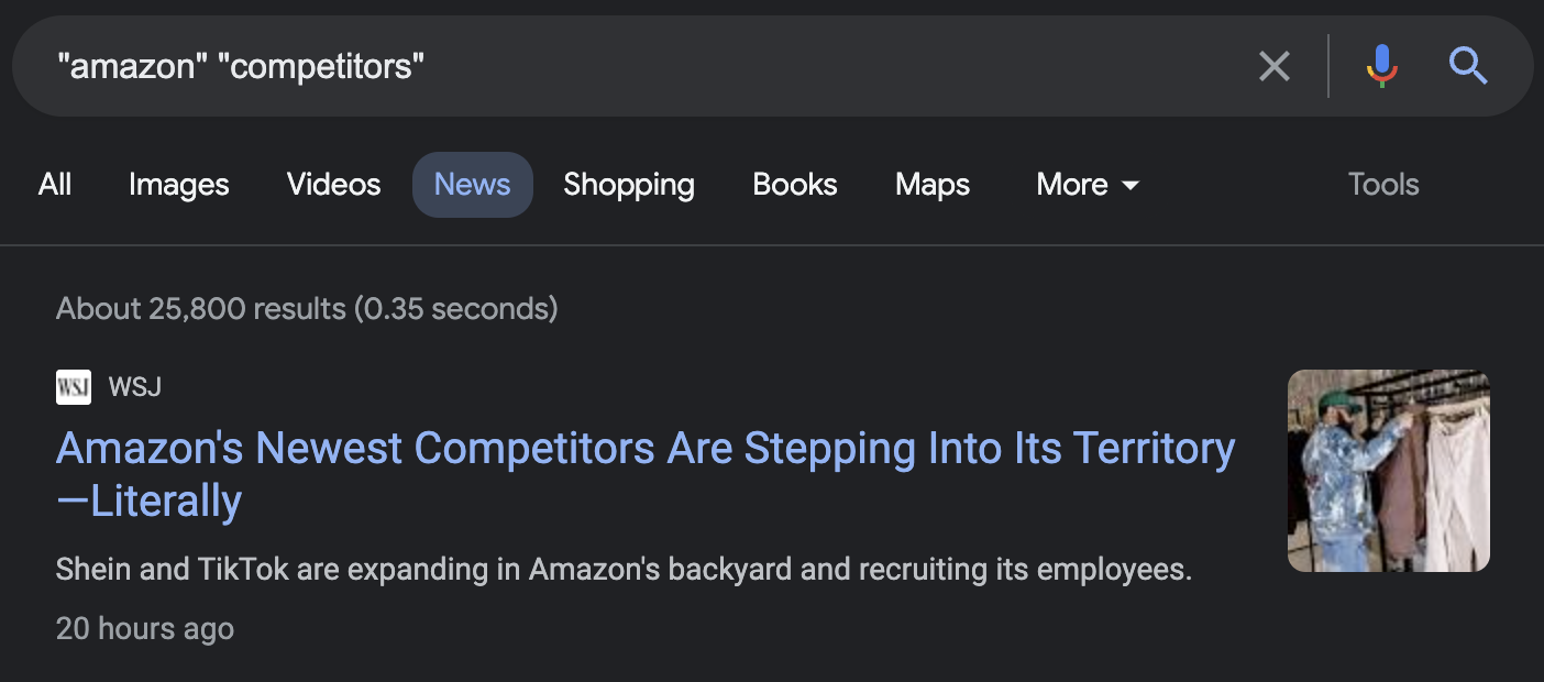 Track competitor news mentions with Google News